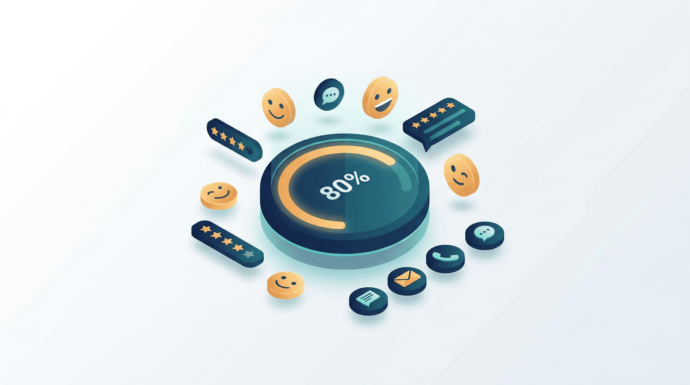 Customer satisfaction gauge dashboard with rating faces and multi-channel support icons